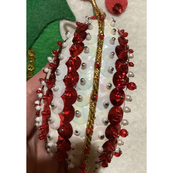 OVAL Push Pin 5 Christmas Ornaments Snowman Diorama Beautiful Beaded Sequined - Picture 3 of 16